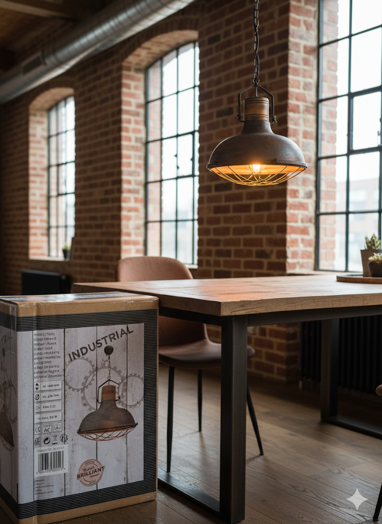 Industrial Brilliant, Design Deckenlampe, 470 mm Durchmesser, Metall/Holz, Rund